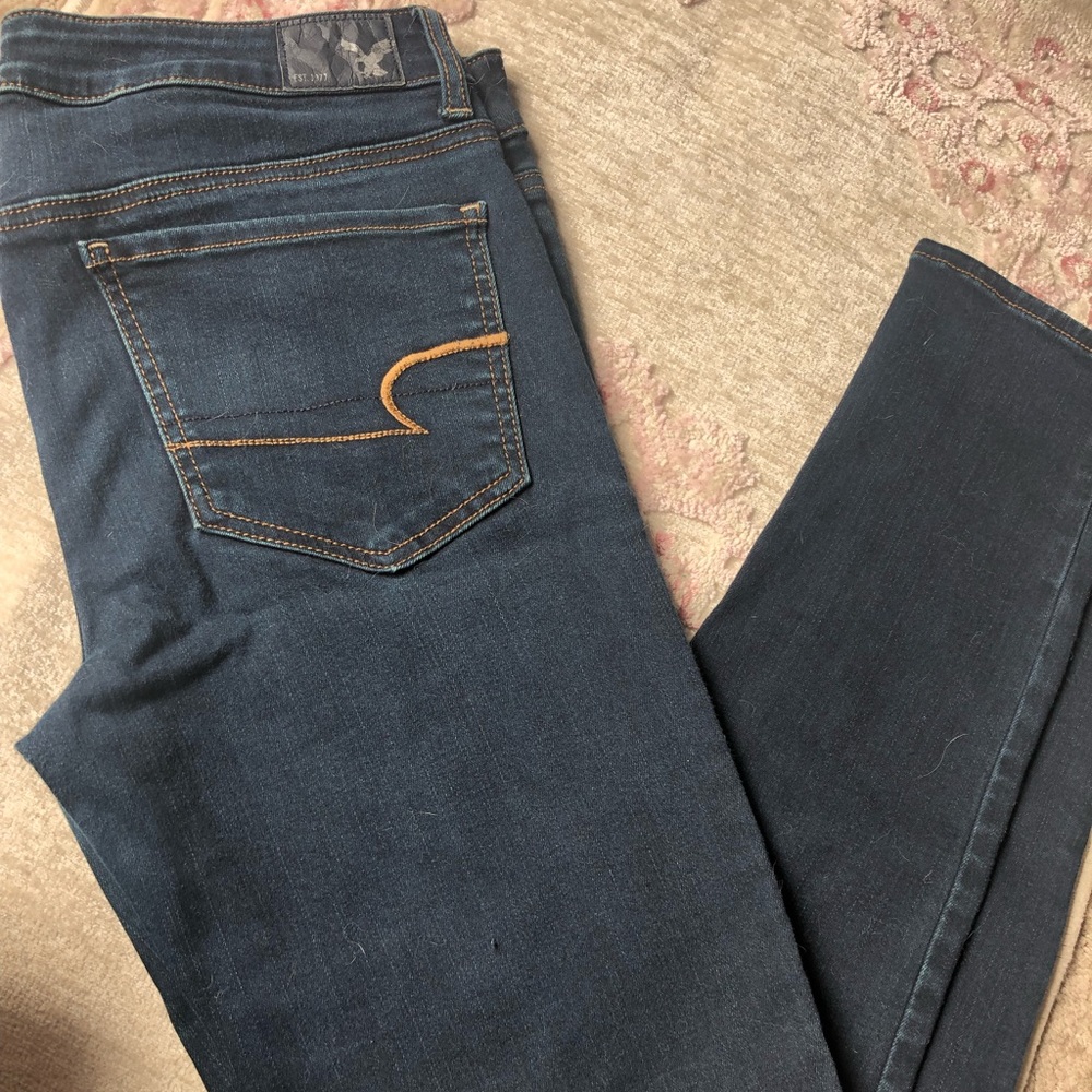 American Eagle dark wash super stretch begging
